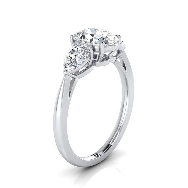 Three Stone Matched Shape Oval, in Platinum, prong setting – side profile | RockHer