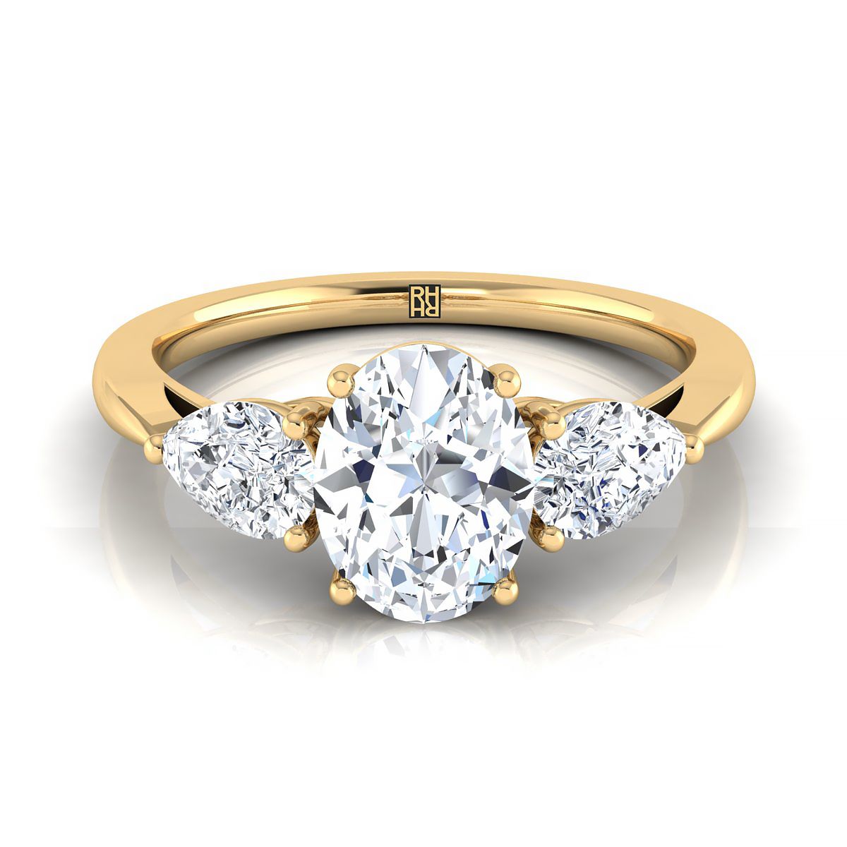 Three Stone Matched Shape Oval, in 18K Yellow Gold, prong setting | RockHer