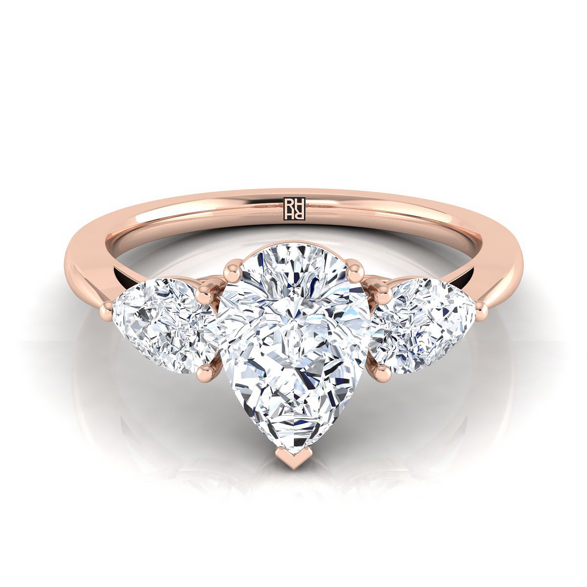 Three Stone Matched Shape Pear Shape, in 14K Rose Gold, prong setting | RockHer