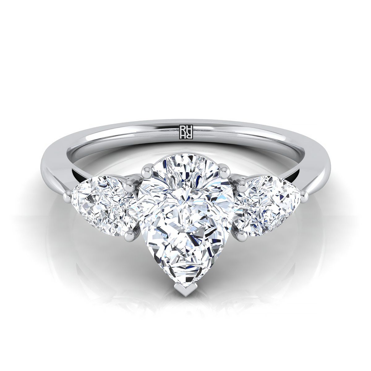 Three Stone Matched Shape Pear Shape, in 18K White Gold, prong setting | RockHer