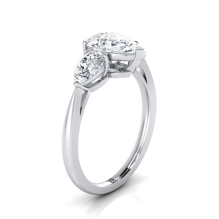 Three Stone Matched Shape Pear Shape, in 18K White Gold, prong setting – side profile | RockHer