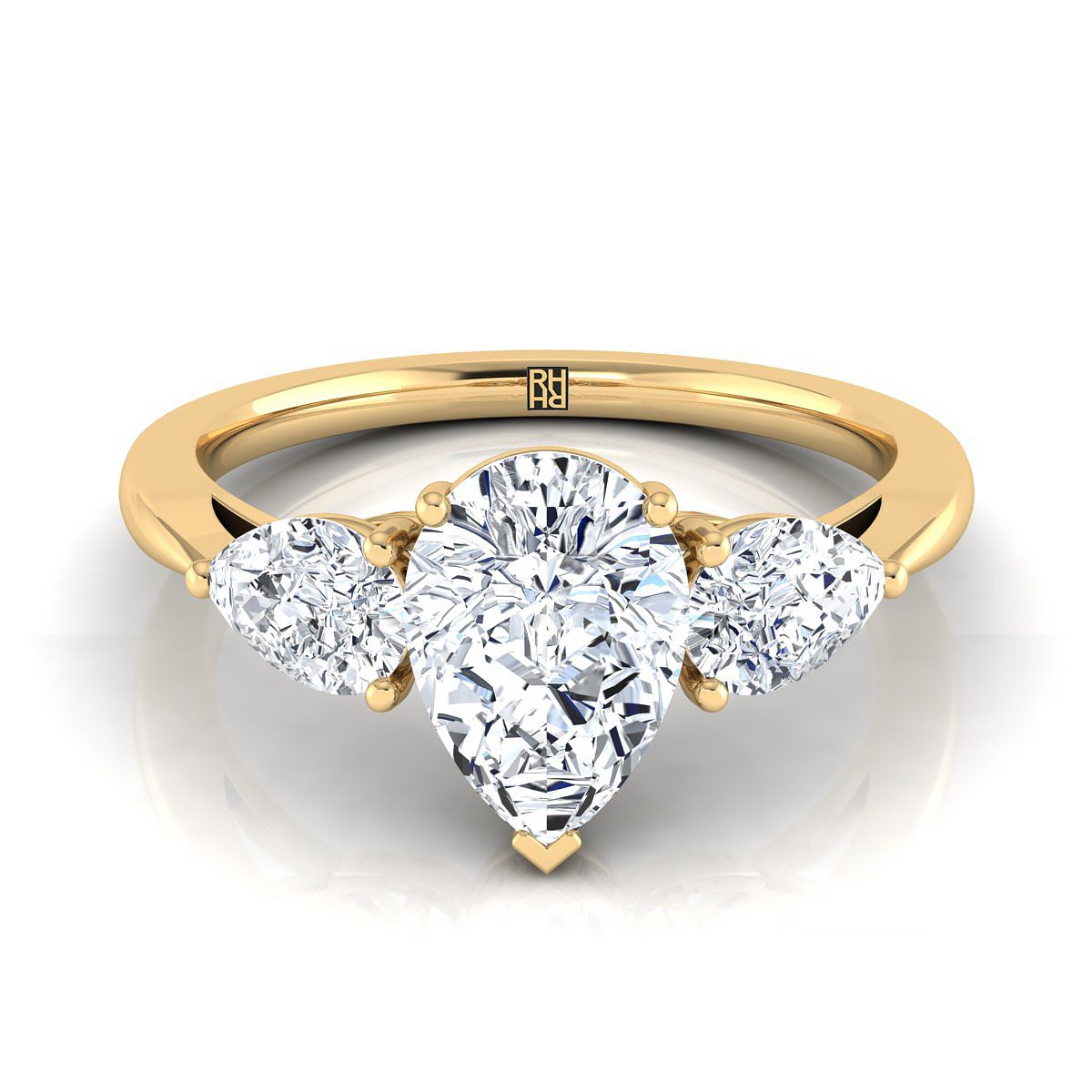 Three Stone Matched Shape Pear Shape, in 18K Yellow Gold, prong setting | RockHer