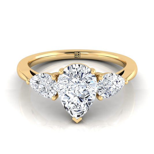 Three Stone Matched Shape Pear Shape, in 18K Yellow Gold, prong setting | RockHer