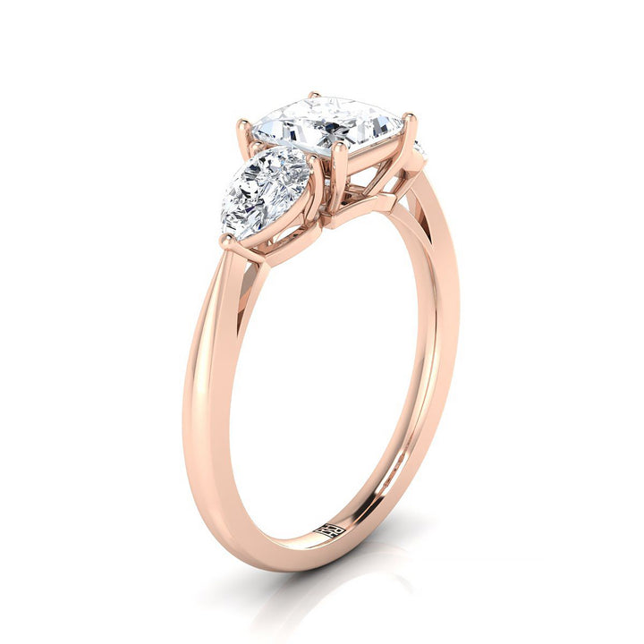 14K Rose Gold Princess Cut Diamond Perfectly Matched Pear Shaped Three Diamond Engagement Ring -7/8ctw