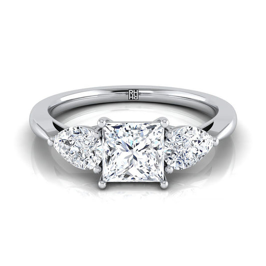 Three Stone Matched Shape Princess, in 18K White Gold, prong setting | RockHer