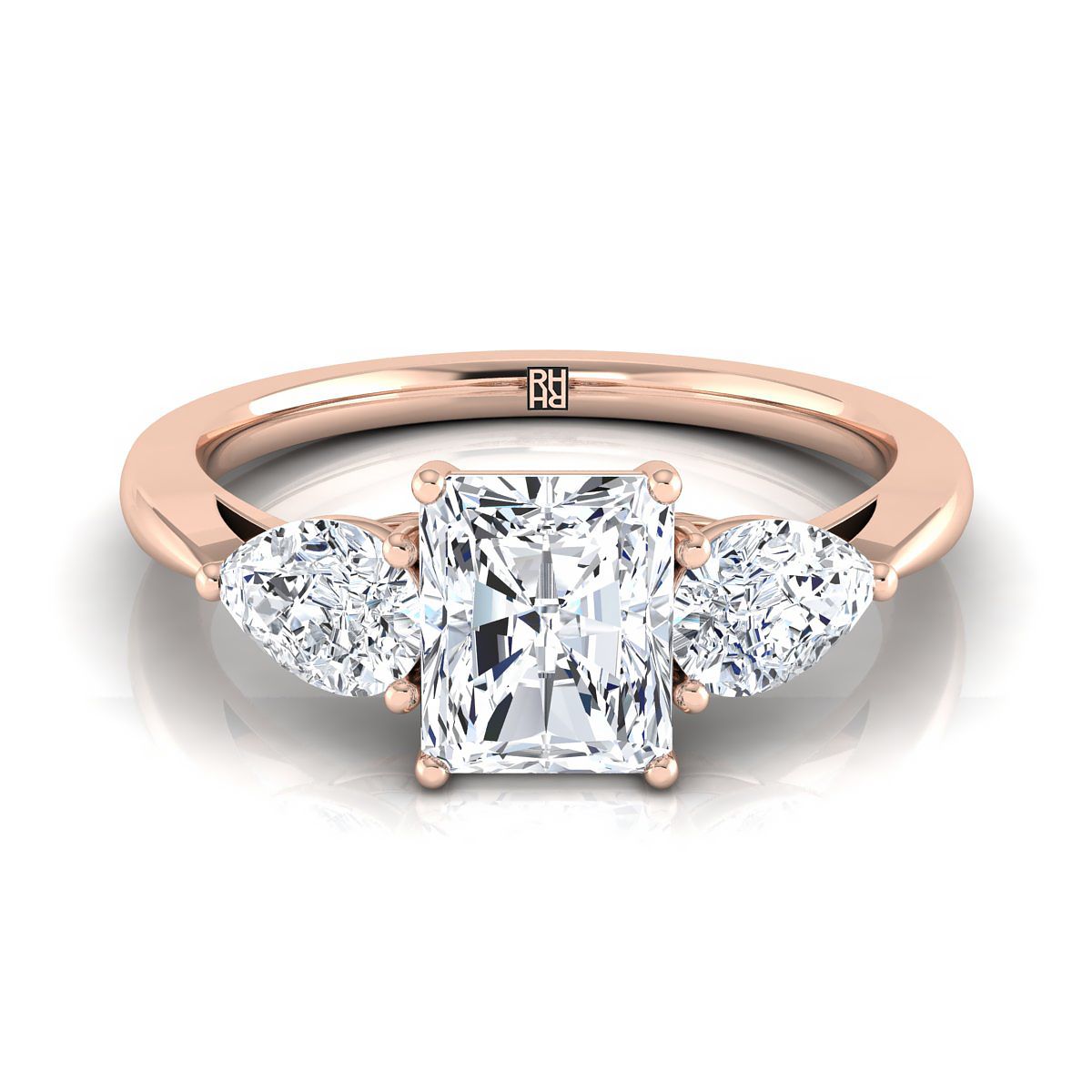 Three Stone Matched Shape Radiant, in 14K Rose Gold, prong setting | RockHer