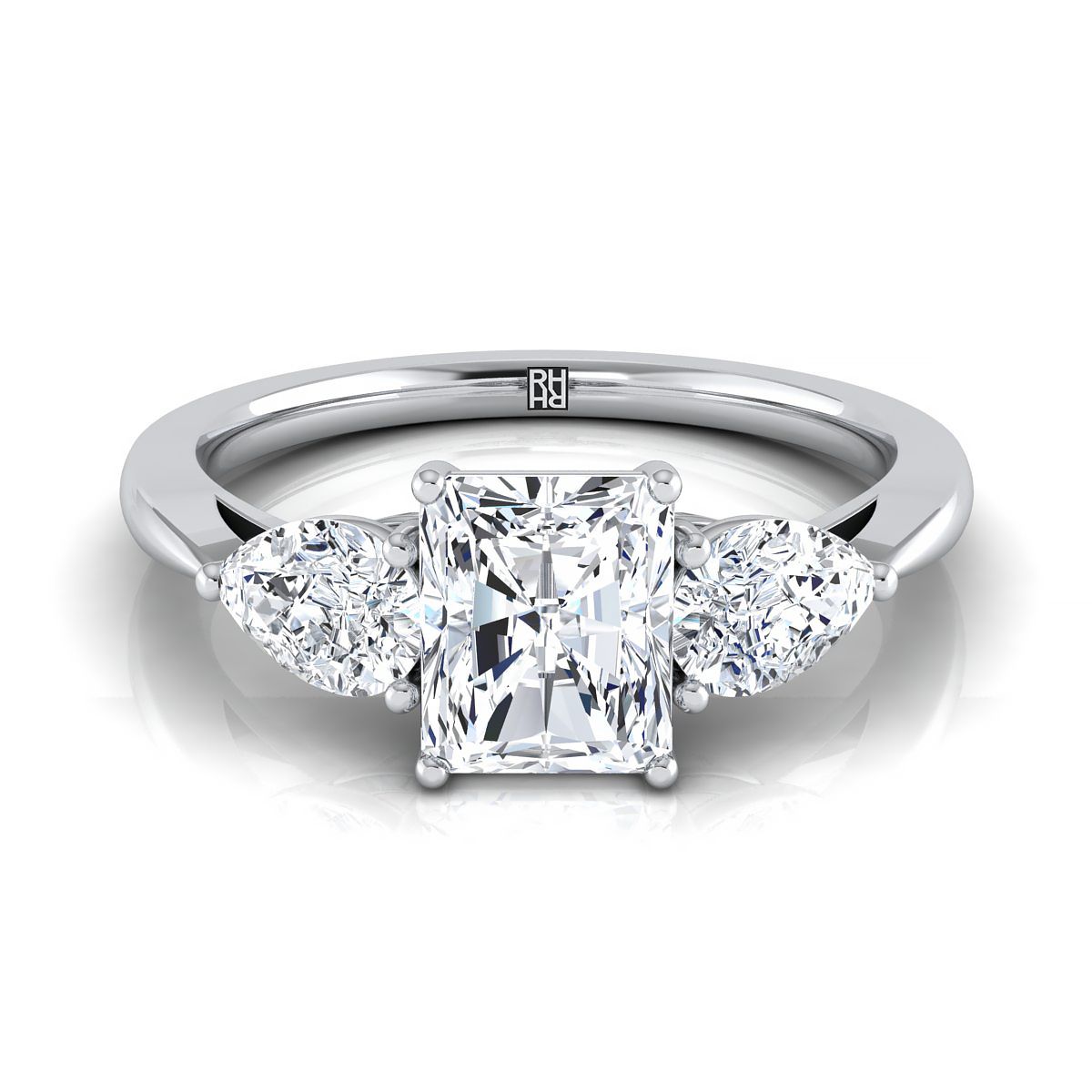 Three Stone Matched Shape Radiant, in 18K White Gold, prong setting | RockHer