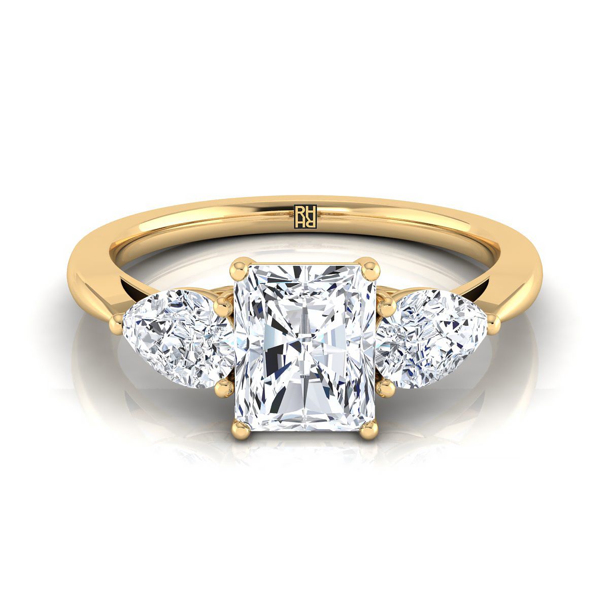 Three Stone Matched Shape Radiant, in 18K Yellow Gold, prong setting | RockHer