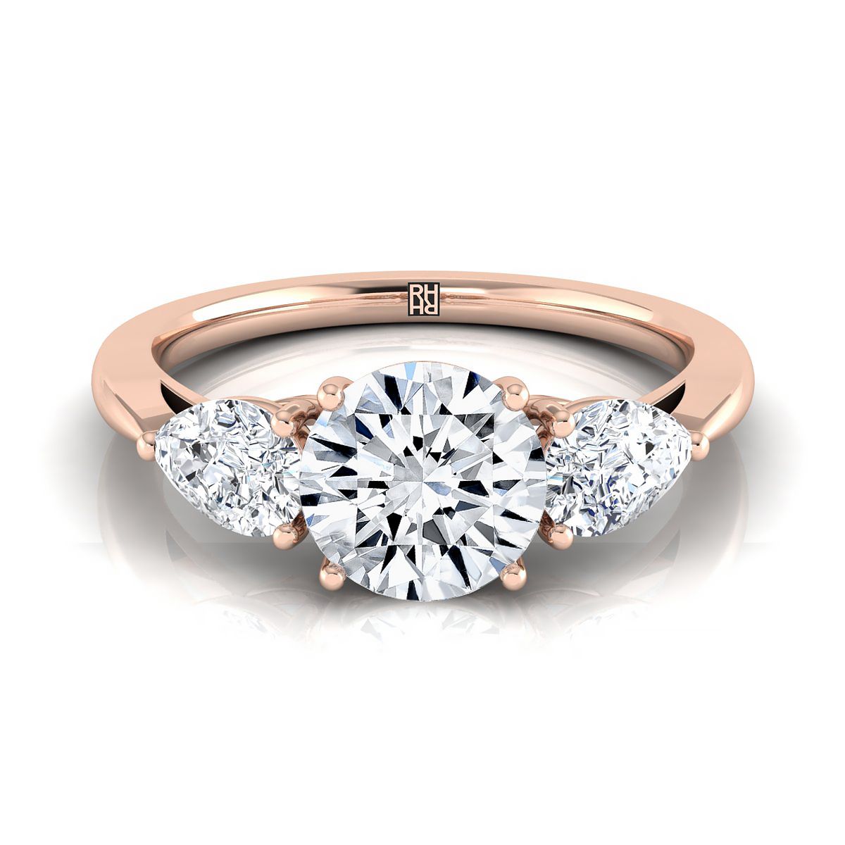 Round Brilliant, Three Stone Matched Shape, in 14K Rose Gold, prong setting | RockHer