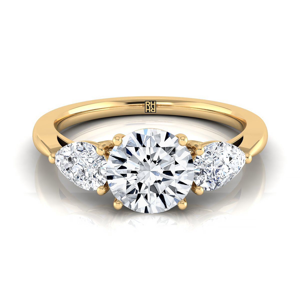 Round Brilliant, Three Stone Matched Shape, in 18K Yellow Gold, prong setting | RockHer