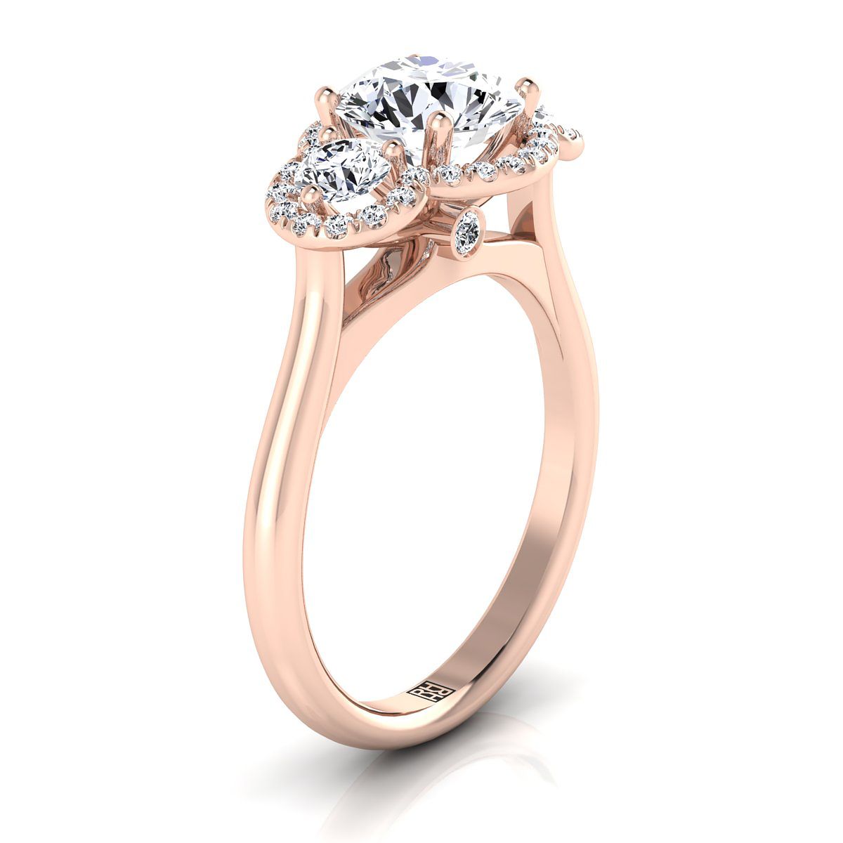 Round Brilliant, French Pavé Three Stone, in 14K Rose Gold, prong setting – view 9 | RockHer