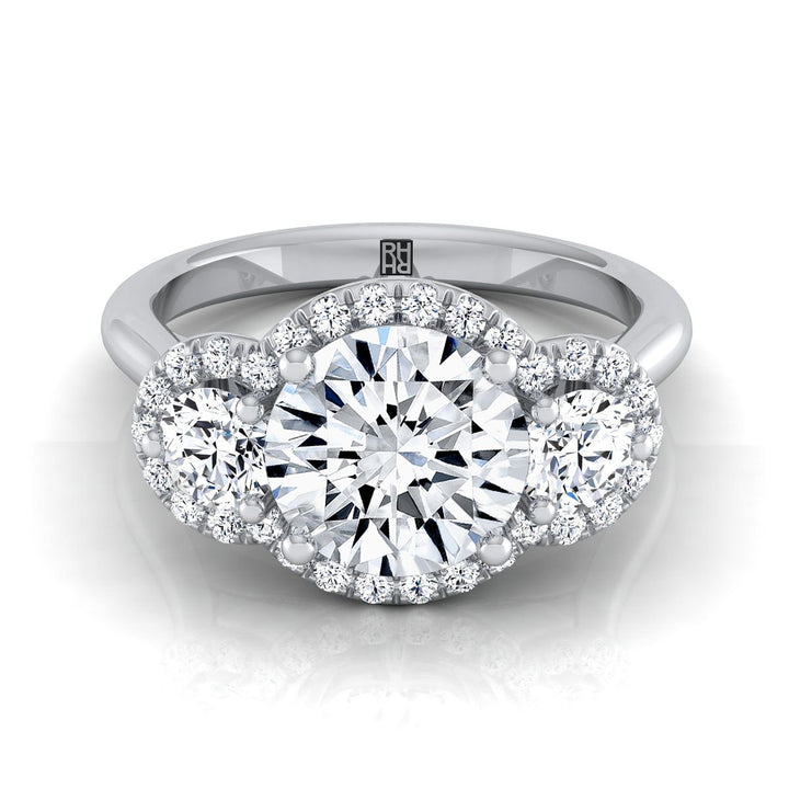 Round Brilliant, French Pavé Three Stone, in 18K White Gold, prong setting – view 8 | RockHer