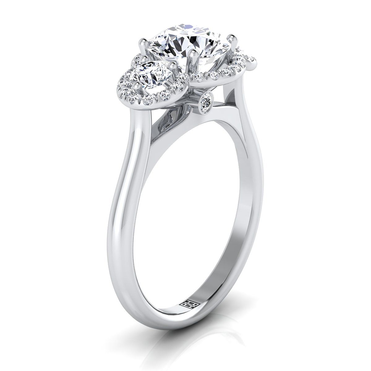 Round Brilliant, French Pavé Three Stone, in 18K White Gold, prong setting – view 9 | RockHer