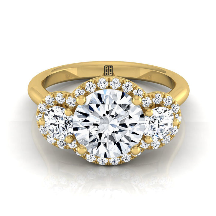 Round Brilliant, French Pavé Three Stone, in 18K Yellow Gold, prong setting – view 8 | RockHer