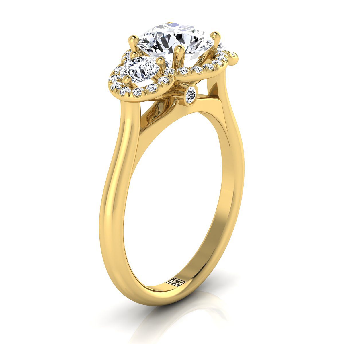 Round Brilliant, French Pavé Three Stone, in 18K Yellow Gold, prong setting – view 9 | RockHer