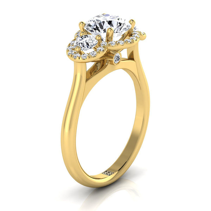 Round Brilliant, French Pavé Three Stone, in 18K Yellow Gold, prong setting – view 9 | RockHer