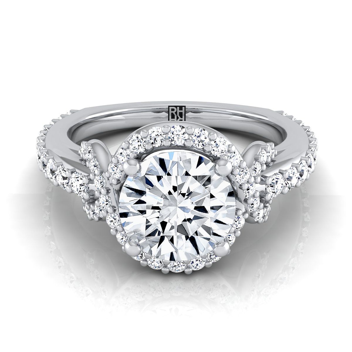 Round Brilliant, Love Knot Pavé Halo, in Platinum, pave setting – view 8 | RockHer