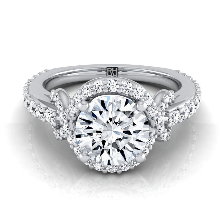 Round Brilliant, Love Knot Pavé Halo, in 18K White Gold, pave setting – view 8 | RockHer