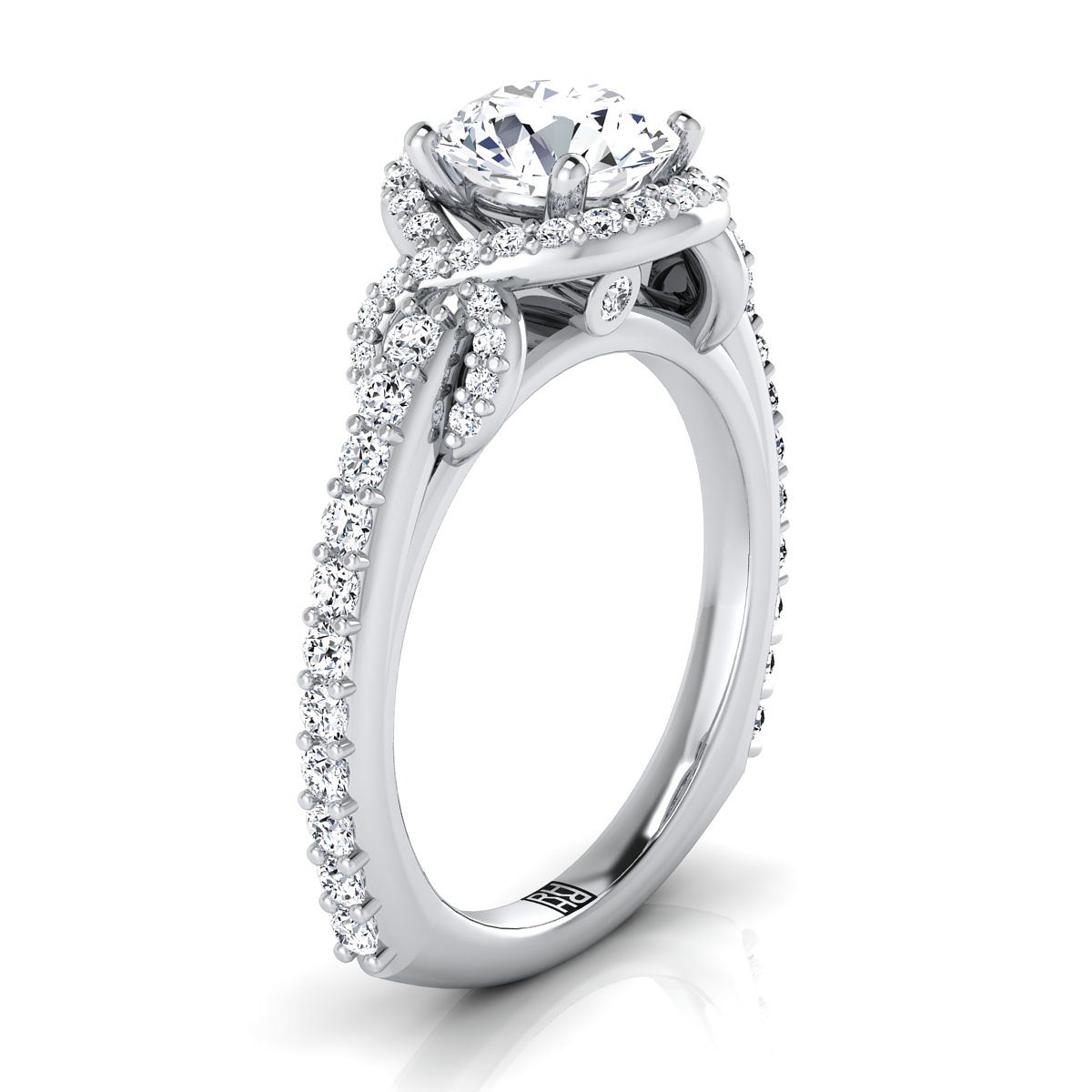 Round Brilliant, Love Knot Pavé Halo, in 18K White Gold, pave setting – view 9 | RockHer