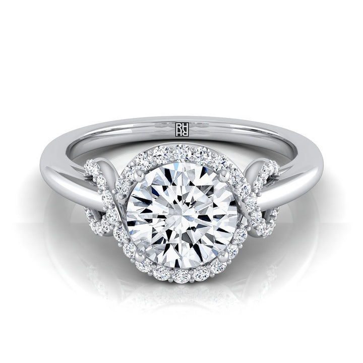 Round Brilliant, Love Knot Halo, in 18K White Gold, pave setting – view 8 | RockHer