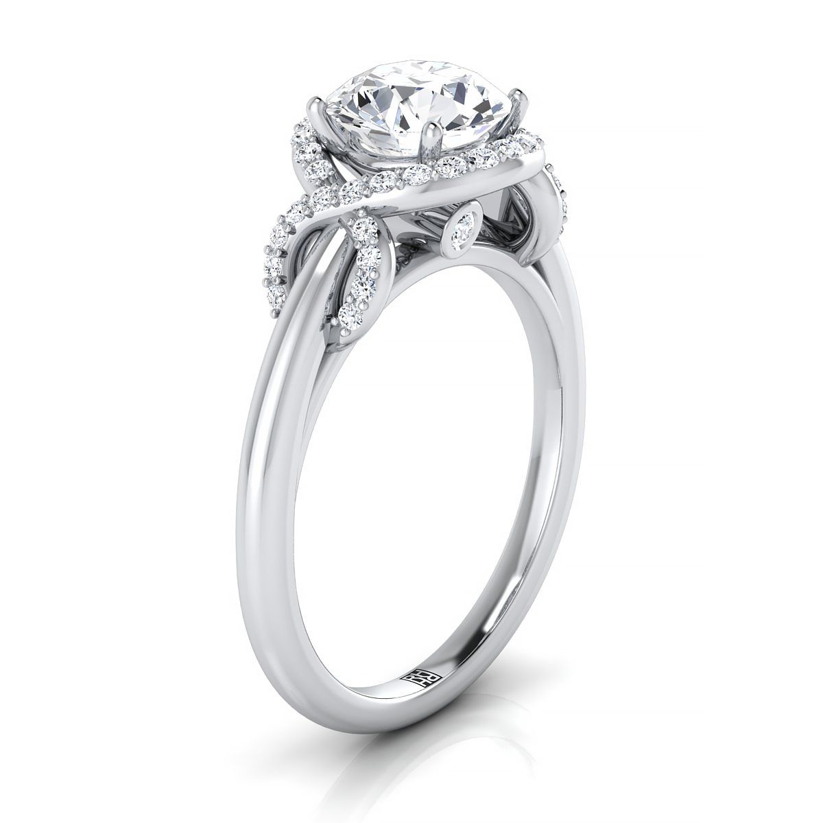 Round Brilliant, Love Knot Halo, in Platinum, pave setting – view 9 | RockHer