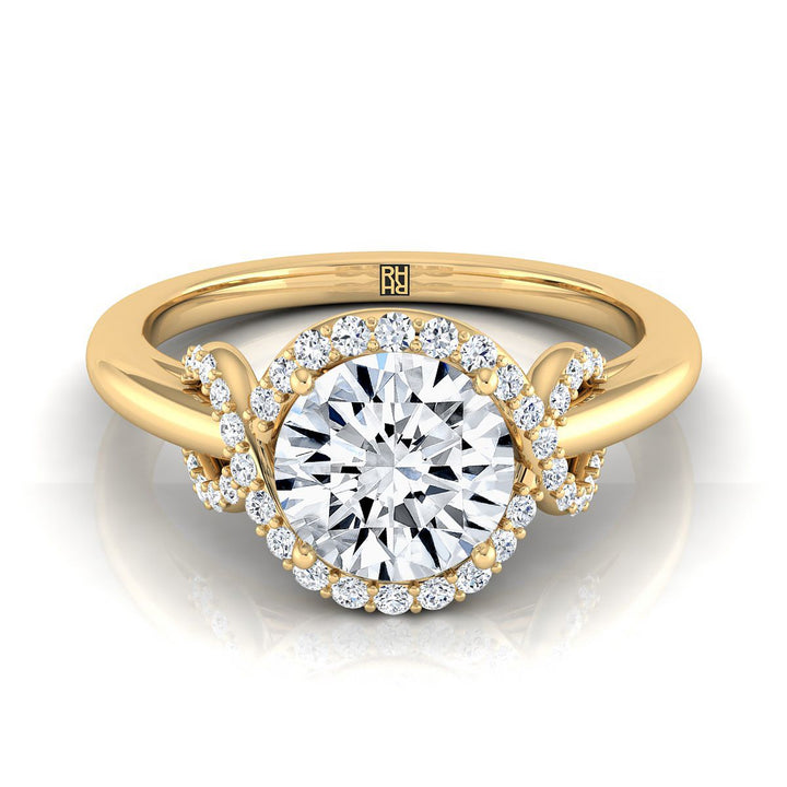 Round Brilliant, Love Knot Halo, in 18K Yellow Gold, pave setting – view 8 | RockHer