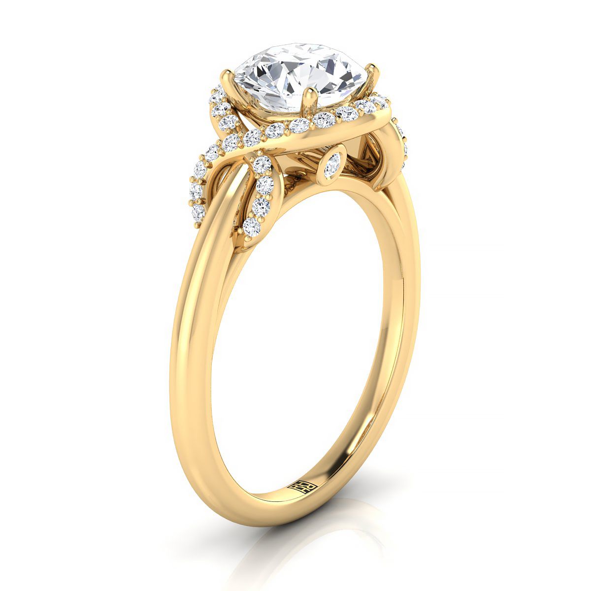 Round Brilliant, Love Knot Halo, in 18K Yellow Gold, pave setting – view 9 | RockHer
