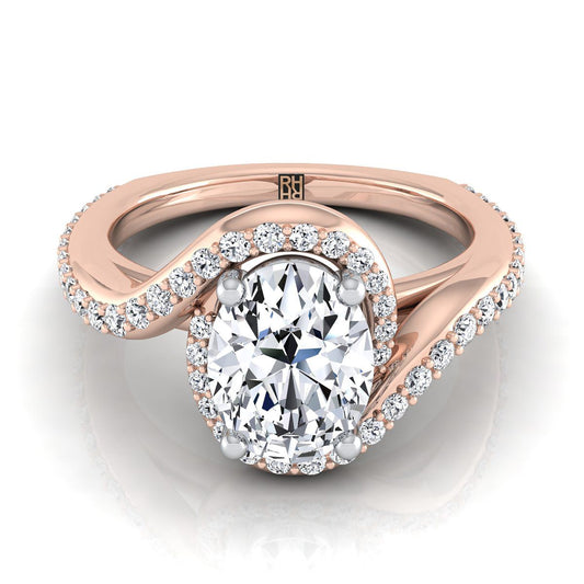 Pavé Swirl Halo Oval Engagement Ring Setting in 14K Rose Gold