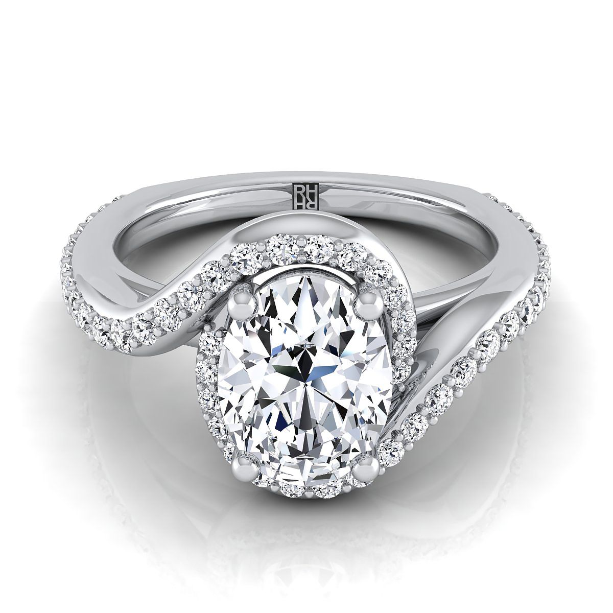 Pavé Swirl Halo Oval, in 18K White Gold, pave setting | RockHer