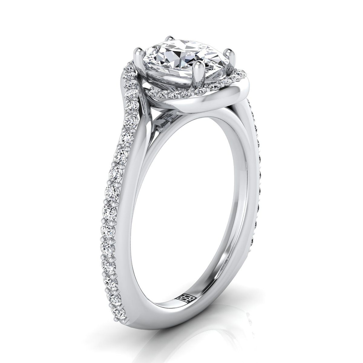 Pavé Swirl Halo Oval, in 18K White Gold, pave setting – side profile | RockHer