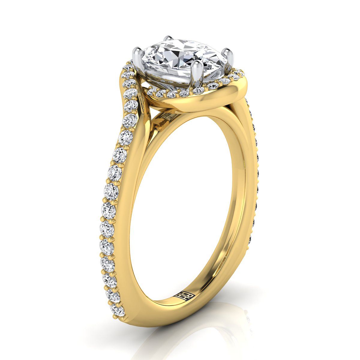 Pavé Swirl Halo Oval, in 18K Yellow Gold, pave setting – side profile | RockHer