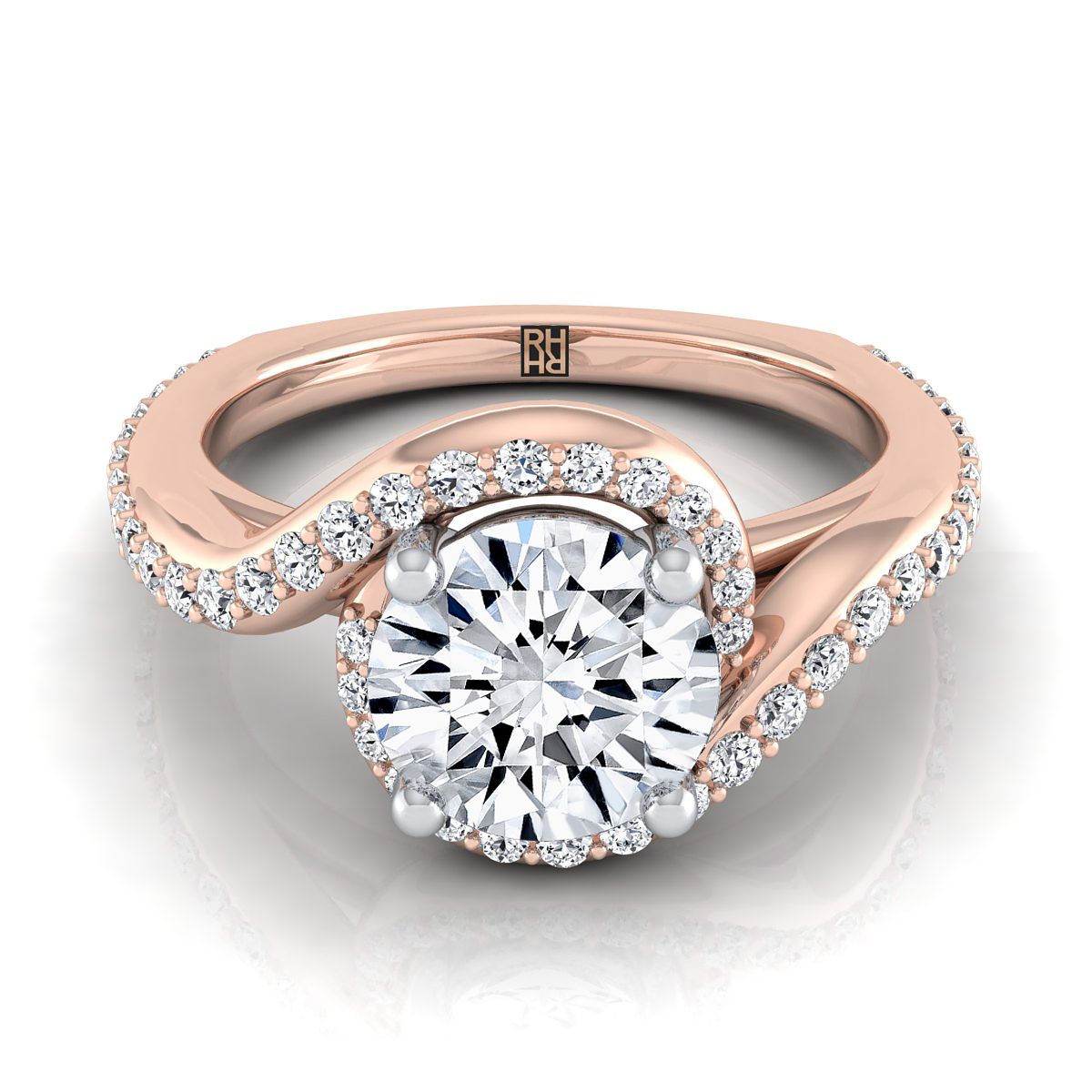 Round Brilliant, Pavé Swirl Halo, in 14K Rose Gold, pave setting | RockHer