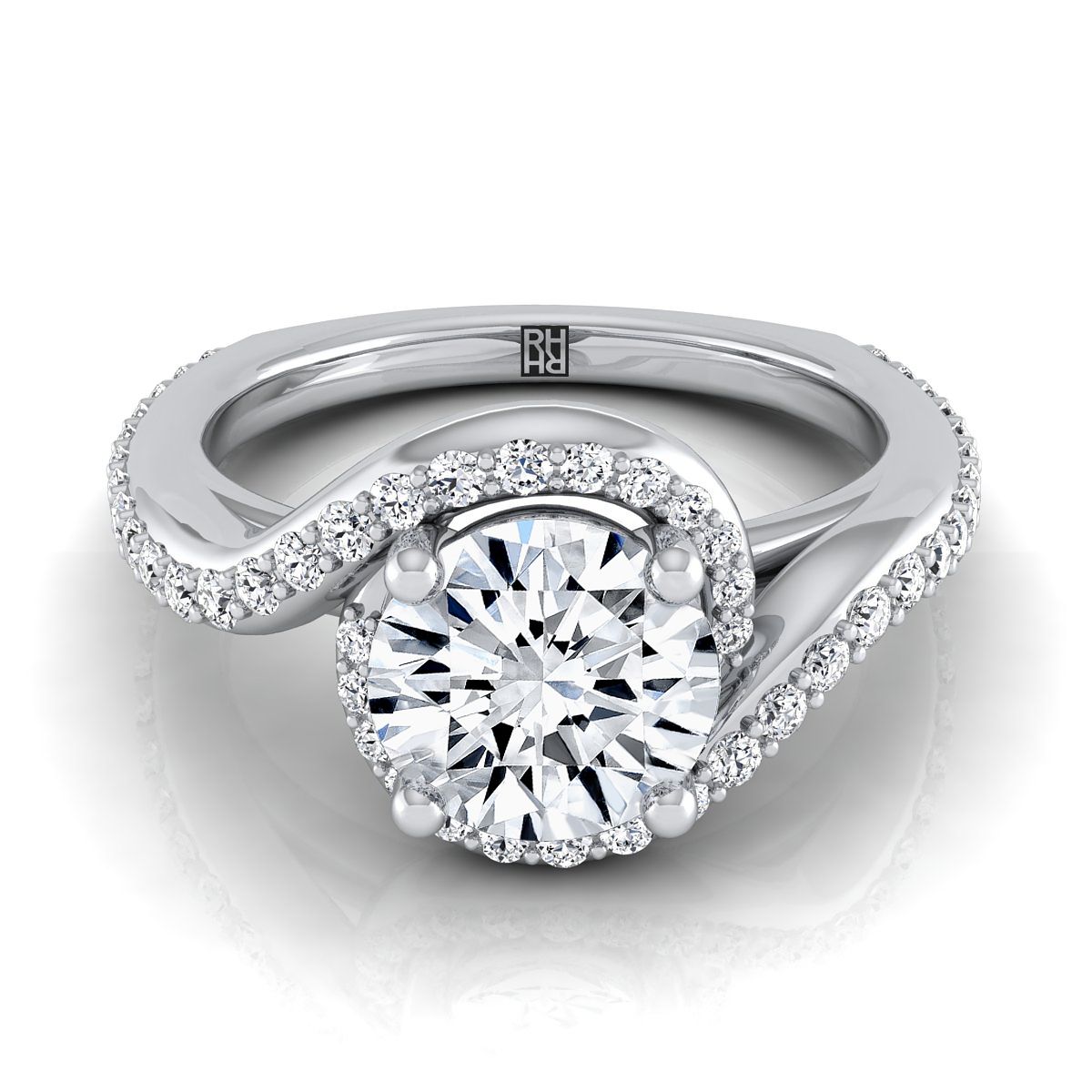 Round Brilliant, Pavé Swirl Halo, in 18K White Gold, pave setting | RockHer