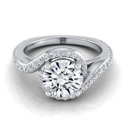 Round Brilliant, Pavé Swirl Halo, in 18K White Gold, pave setting | RockHer