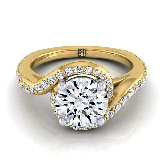 Round Brilliant, Pavé Swirl Halo, in 18K Yellow Gold, pave setting | RockHer
