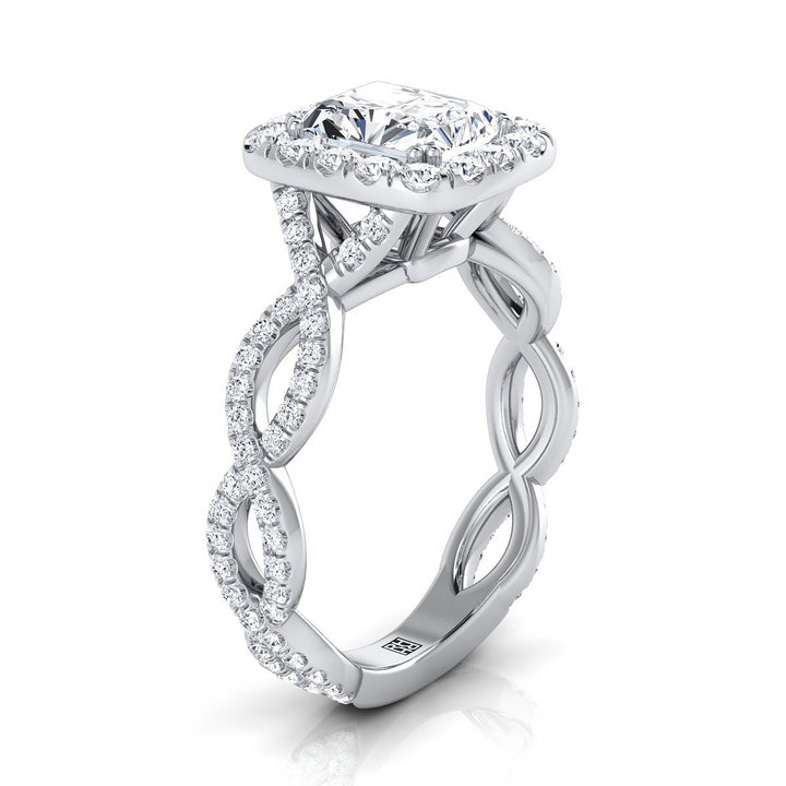 Ribbon Twist Pavé Halo Radiant, in Platinum, pave setting – side profile | RockHer