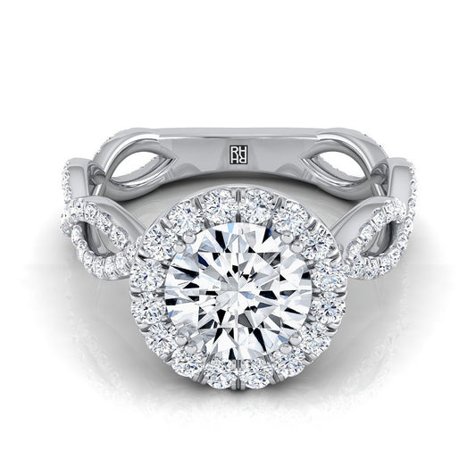 Round Brilliant, Ribbon Twist Pavé Halo, in Platinum, pave setting | RockHer