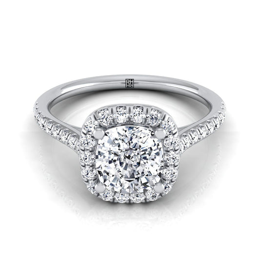 Classic Prong Halo Cushion, in Platinum, pave setting | RockHer