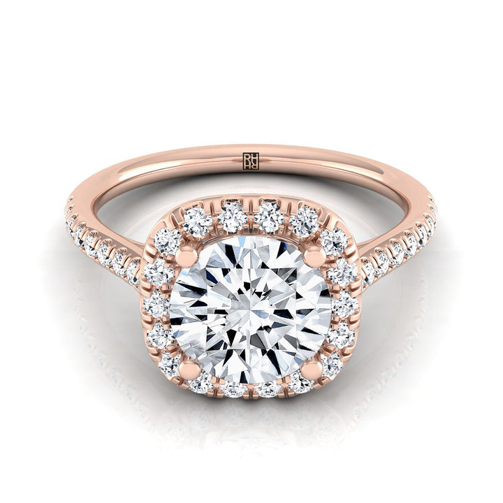 Round Brilliant, Classic Prong Halo, in 14K Rose Gold, pave setting – view 8 | RockHer
