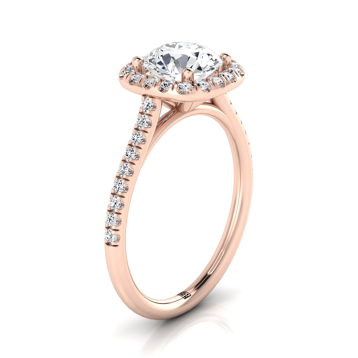 Round Brilliant, Classic Prong Halo, in 14K Rose Gold, pave setting – view 9 | RockHer