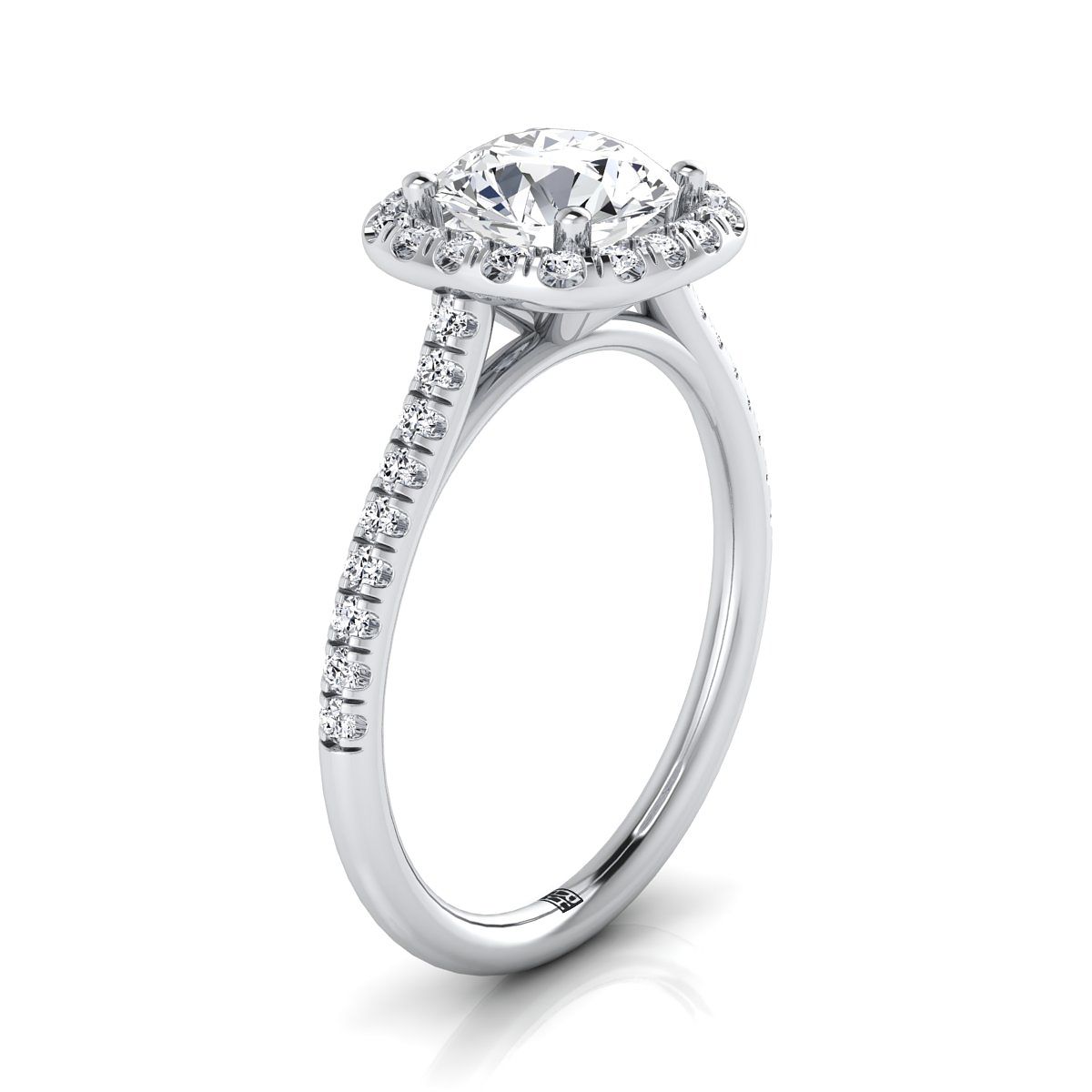 Round Brilliant, Classic Prong Halo, in 18K White Gold, pave setting – view 9 | RockHer
