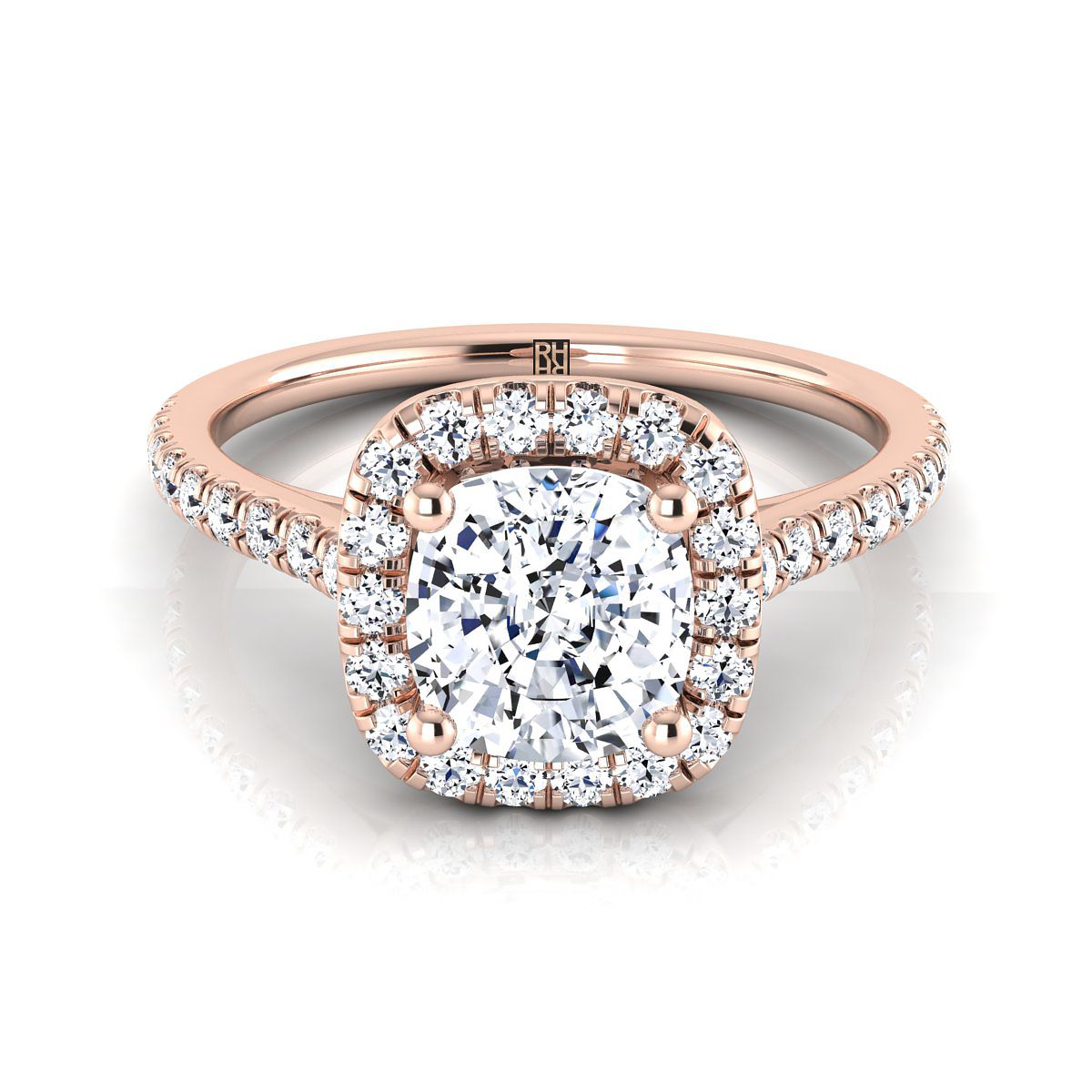 Pavé Halo Cushion, in 14K Rose Gold, pave setting | RockHer