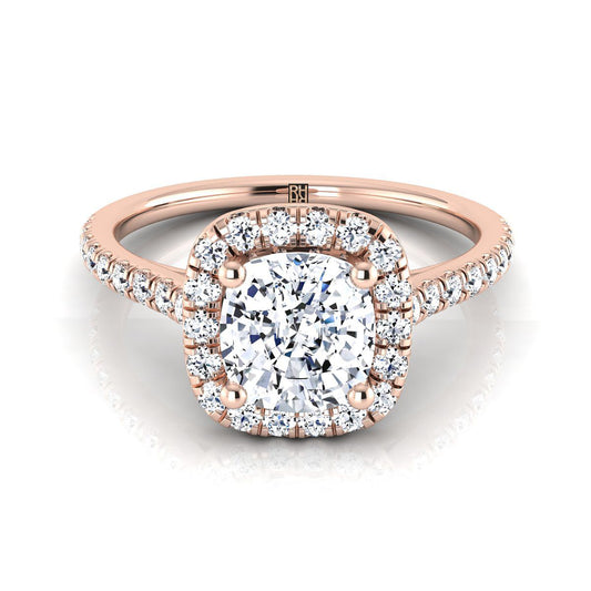 Pavé Halo Cushion, in 14K Rose Gold, pave setting | RockHer