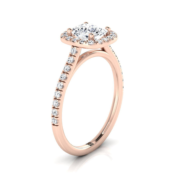 Pavé Halo Cushion, in 14K Rose Gold, pave setting – side profile | RockHer