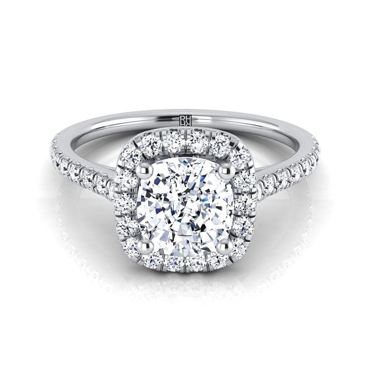 Pavé Halo Cushion, in 18K White Gold, pave setting | RockHer