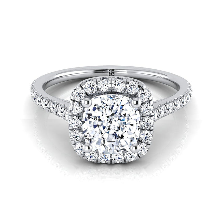 Pavé Halo Cushion, in 18K White Gold, pave setting | RockHer