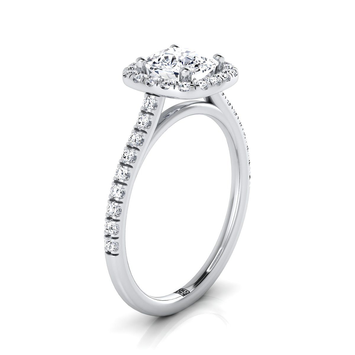 Pavé Halo Cushion, in Platinum, pave setting – side profile | RockHer