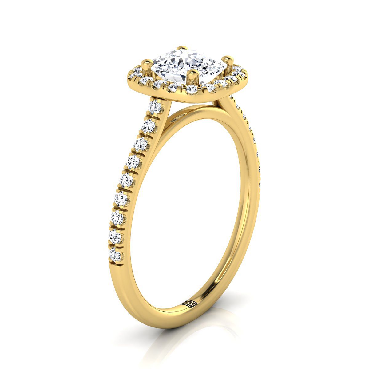 Pavé Halo Cushion, in 18K Yellow Gold, pave setting – side profile | RockHer