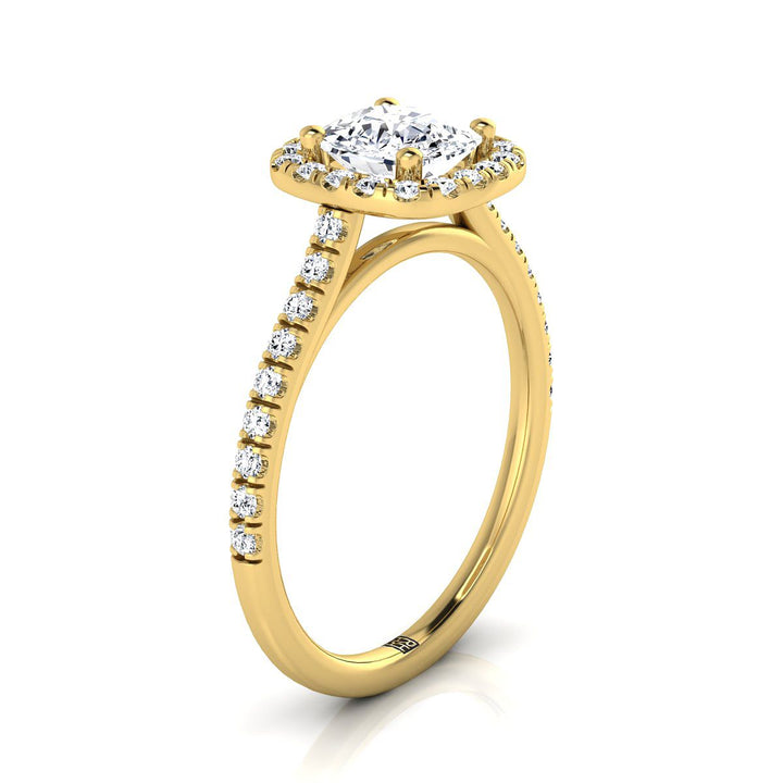 Pavé Halo Cushion, in 18K Yellow Gold, pave setting – side profile | RockHer