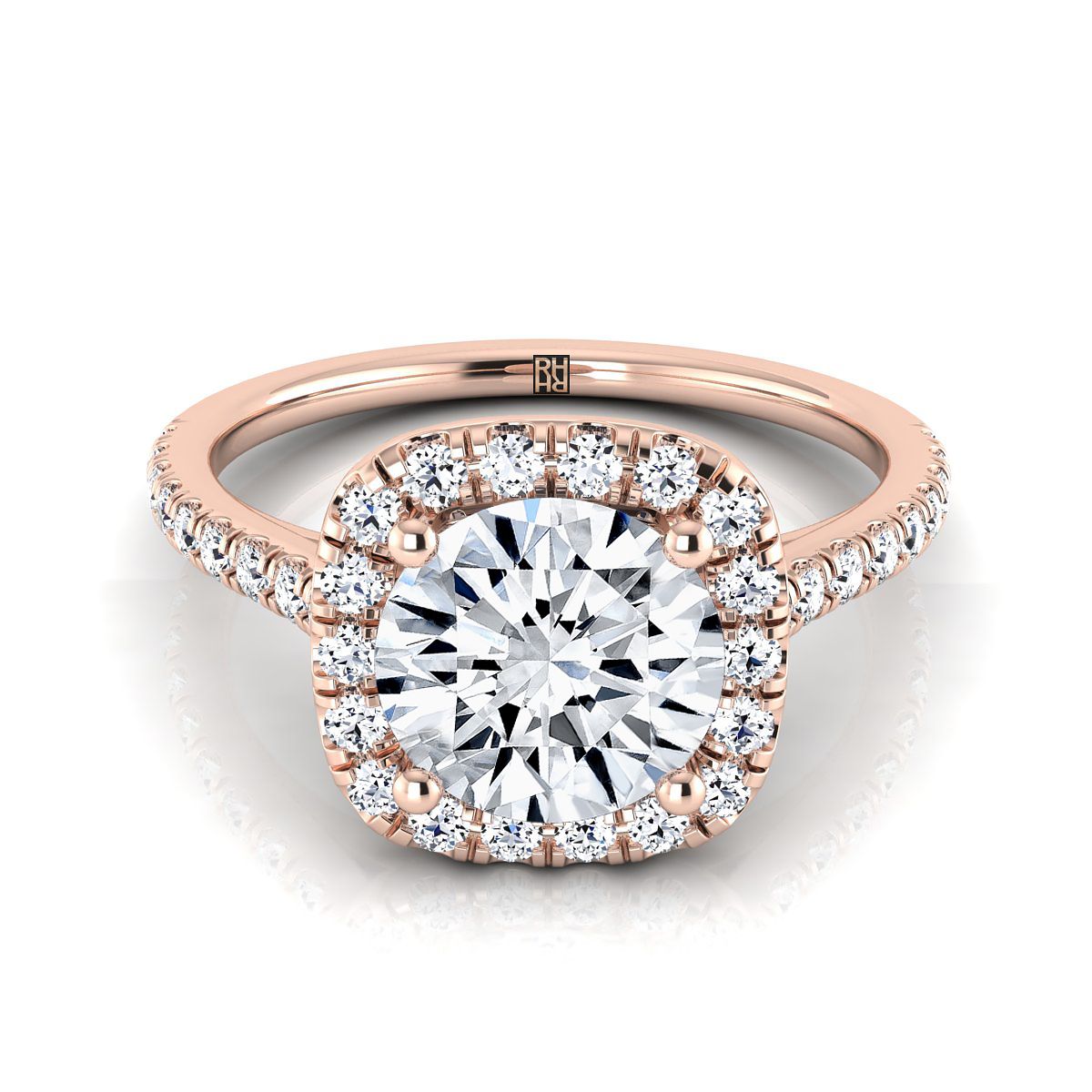 Round Brilliant, Pavé Halo, in 14K Rose Gold, pave setting | RockHer